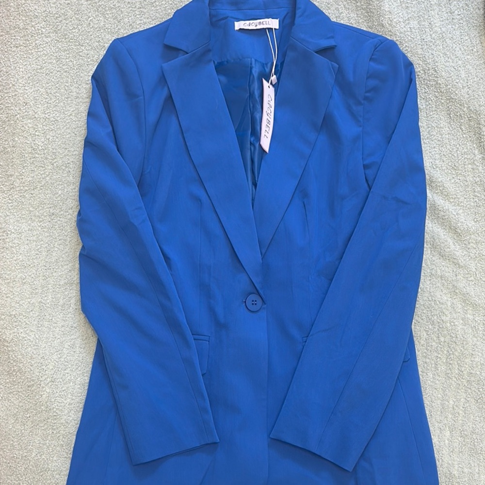 Vibrant Blue Suit Jacket with Notched Lapel and Professional Tailoring